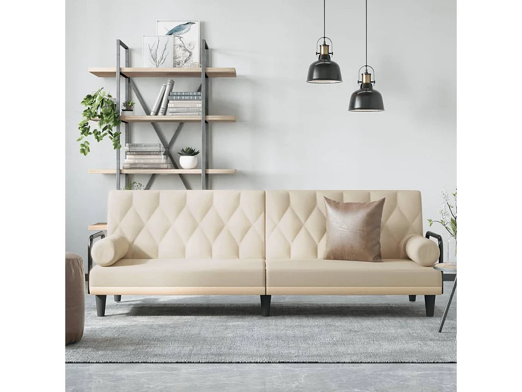 Divano Letto con Braccioli Crema in Tessuto