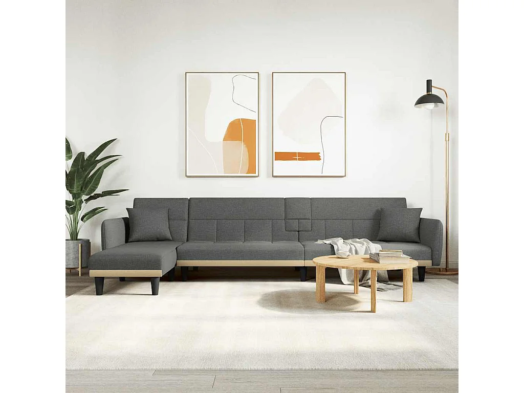 Sofá-cama em forma de L 275x140x70 cm tecido cinzento-escuro