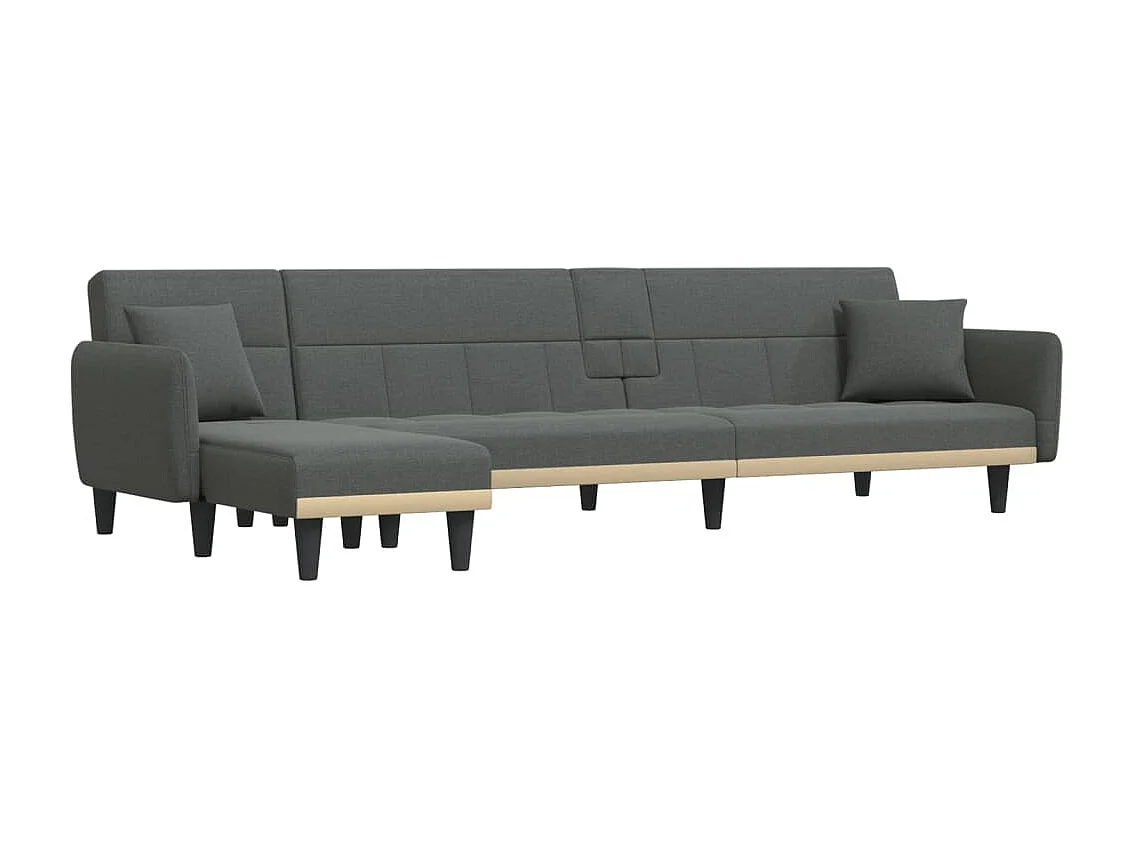Sofá-cama em forma de L 275x140x70 cm tecido cinzento-escuro