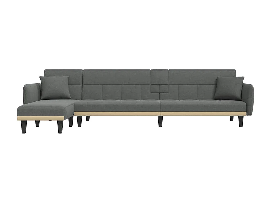 Sofá-cama em forma de L 275x140x70 cm tecido cinzento-escuro