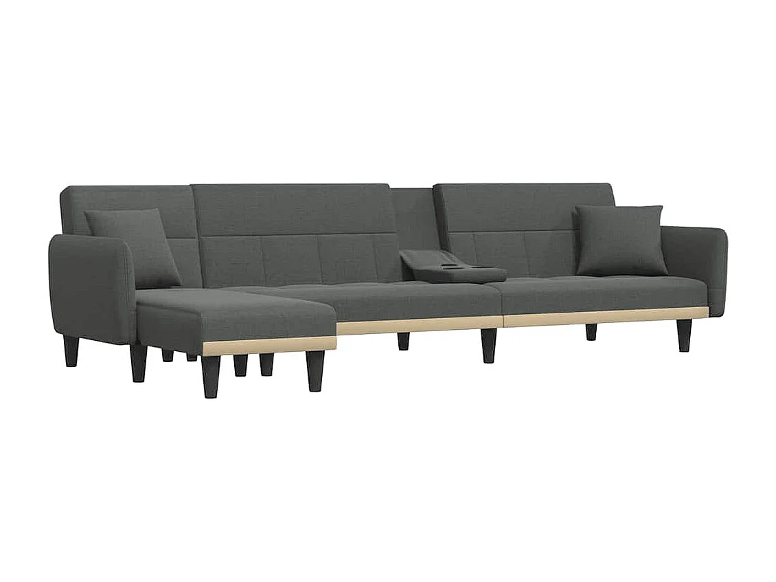 Sofá-cama em forma de L 275x140x70 cm tecido cinzento-escuro