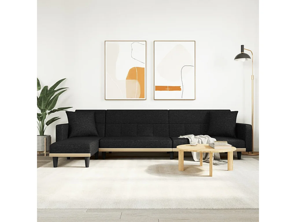 Divano Letto a L Nero 275x140x70 cm in Tessuto
