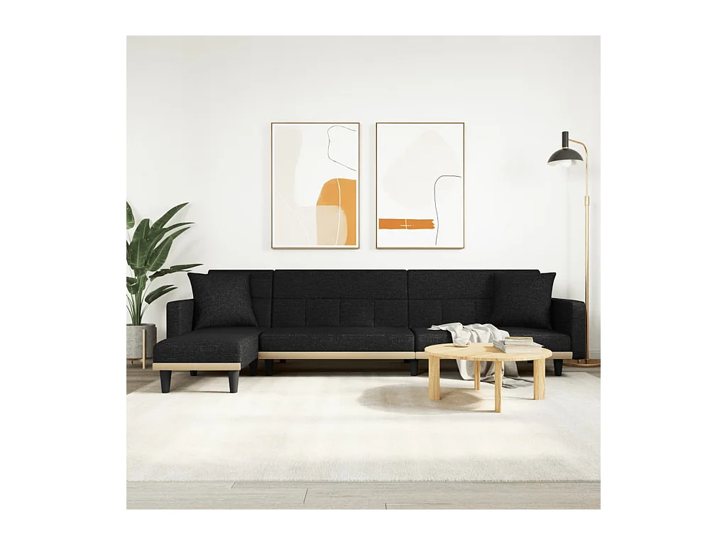 Canapé-lit en forme de L noir 275x140x70 cm tissu