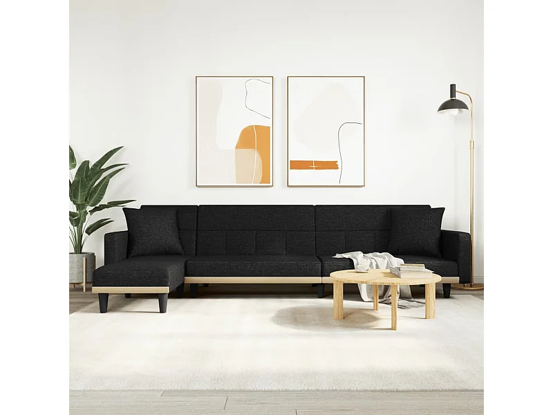 Sofá-cama em forma de L 275x140x70 cm tecido preto