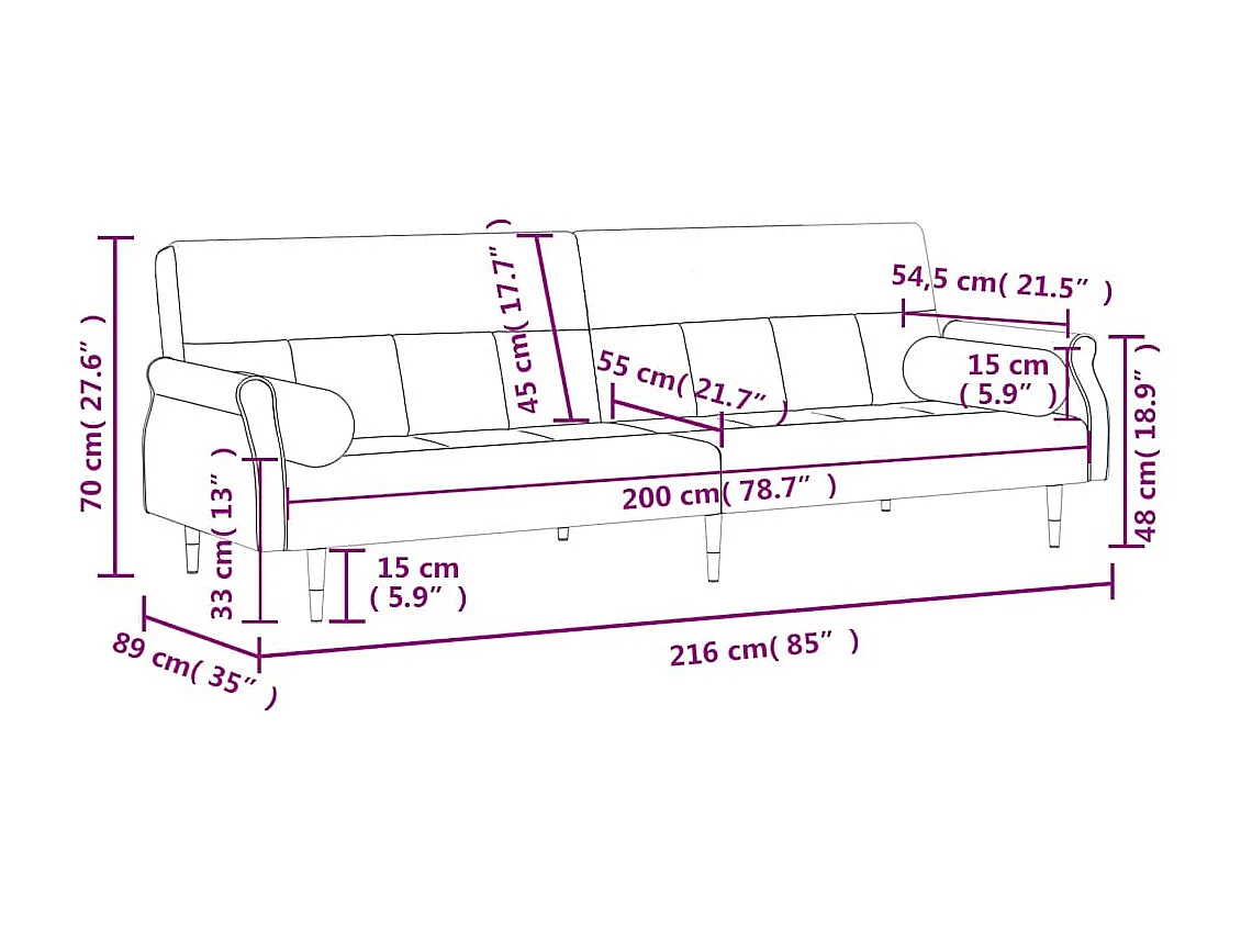 Slaapbank met kussens fluweel zwart