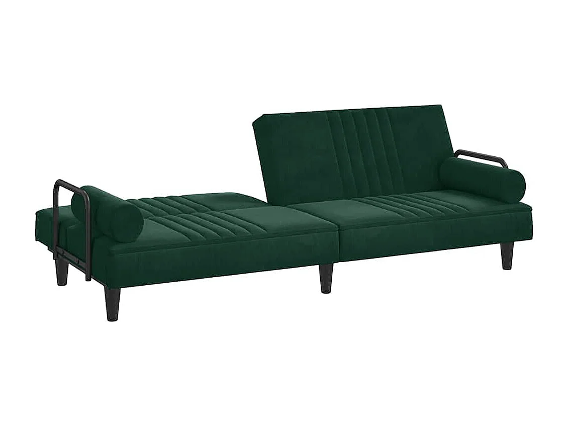 Sofá-cama com apoio de braços veludo verde-escuro