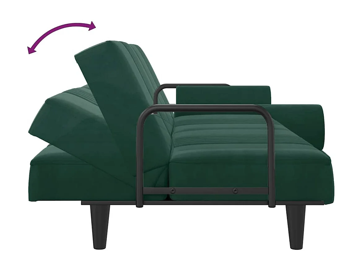 Sofá-cama com apoio de braços veludo verde-escuro