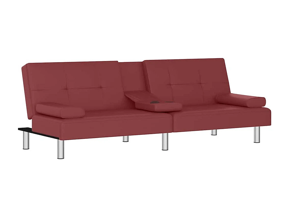 Slaapbank met bekerhouders kunstleer wijnrood