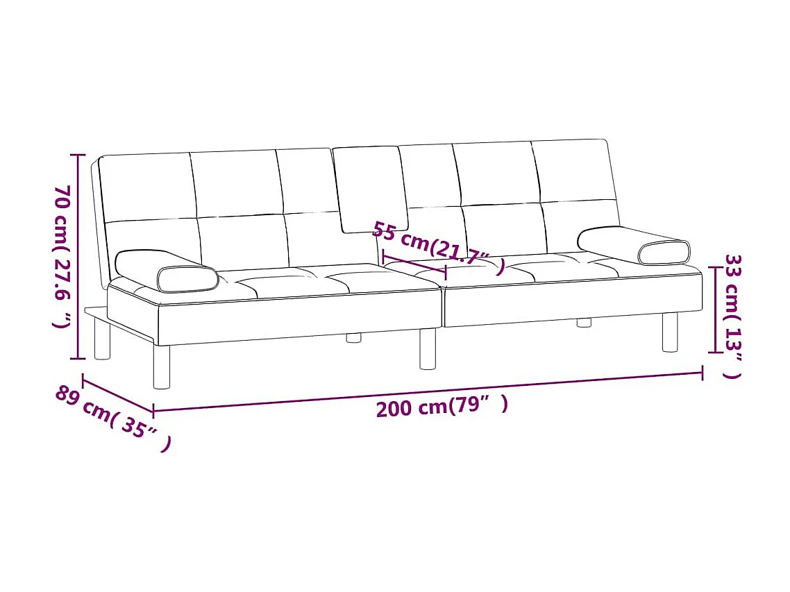 Slaapbank met bekerhouders kunstleer wijnrood