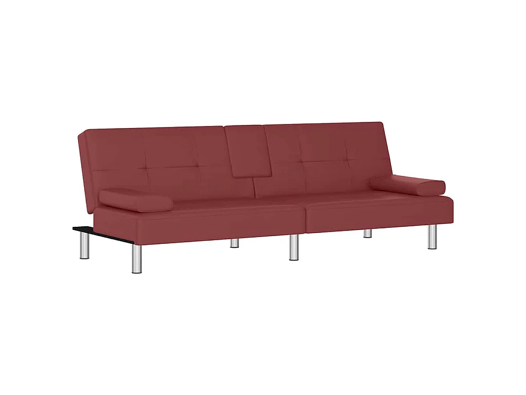 Canapé-lit avec porte-gobelets rouge bordeaux similicuir