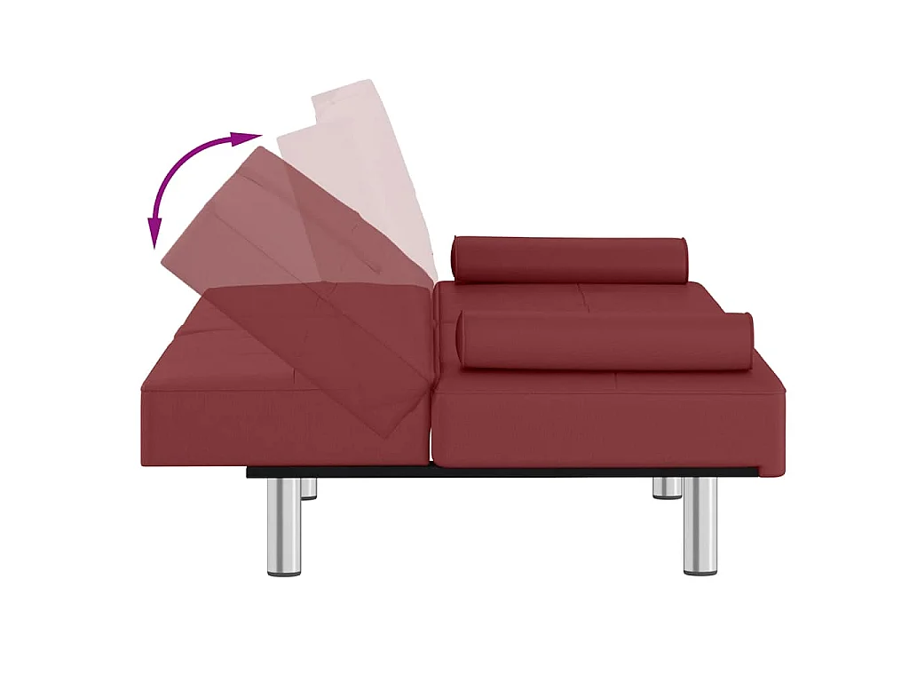 Canapé-lit avec porte-gobelets rouge bordeaux similicuir