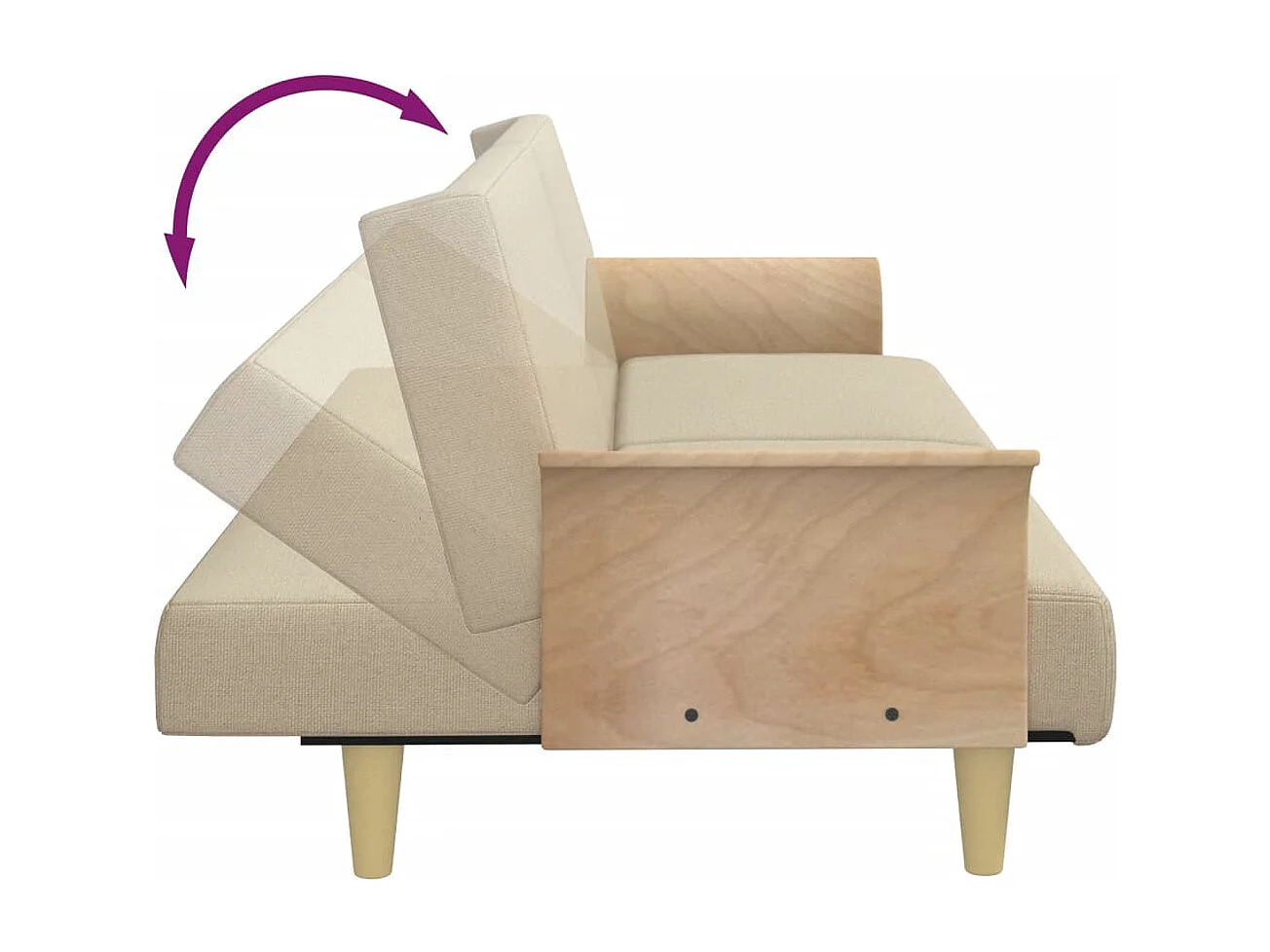 Sofá-cama com apoio de braços tecido cor creme