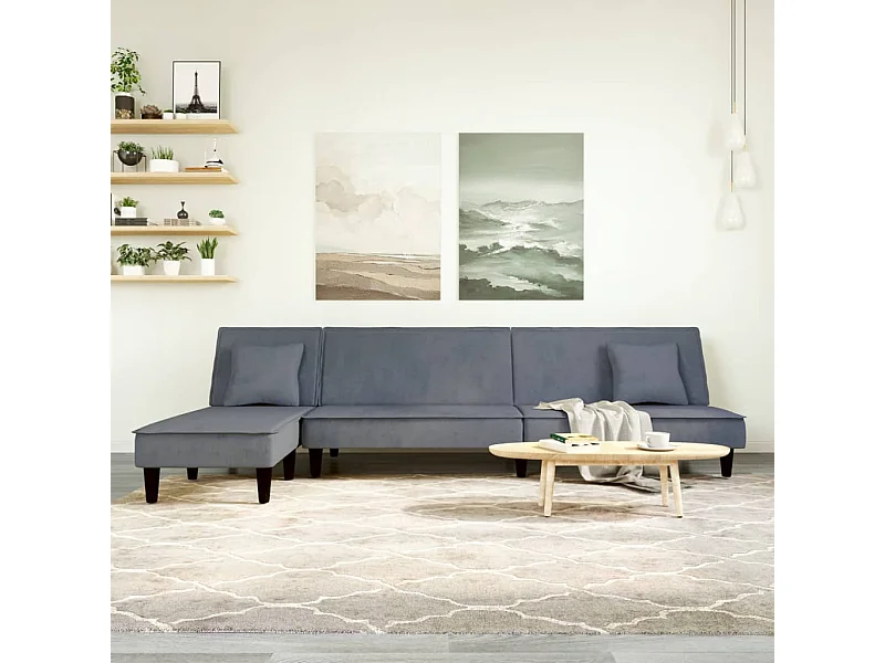 Sofá cama en forma de L terciopelo gris oscuro 255x140x70 cm