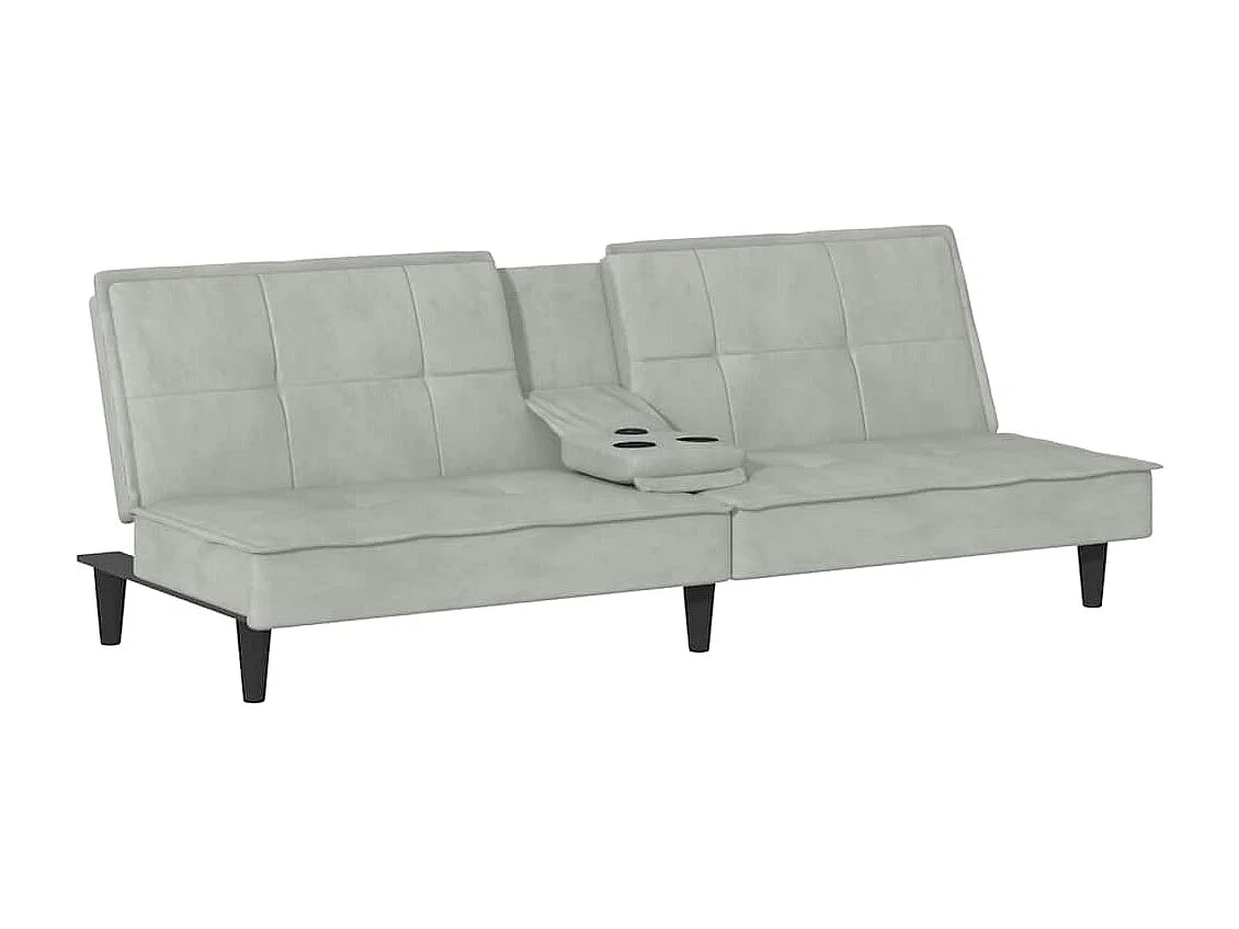 Sofá-cama com suportes para copos veludo cinzento-claro