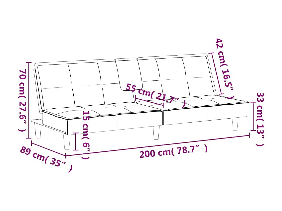 Sofá-cama com suportes para copos veludo cinzento-claro