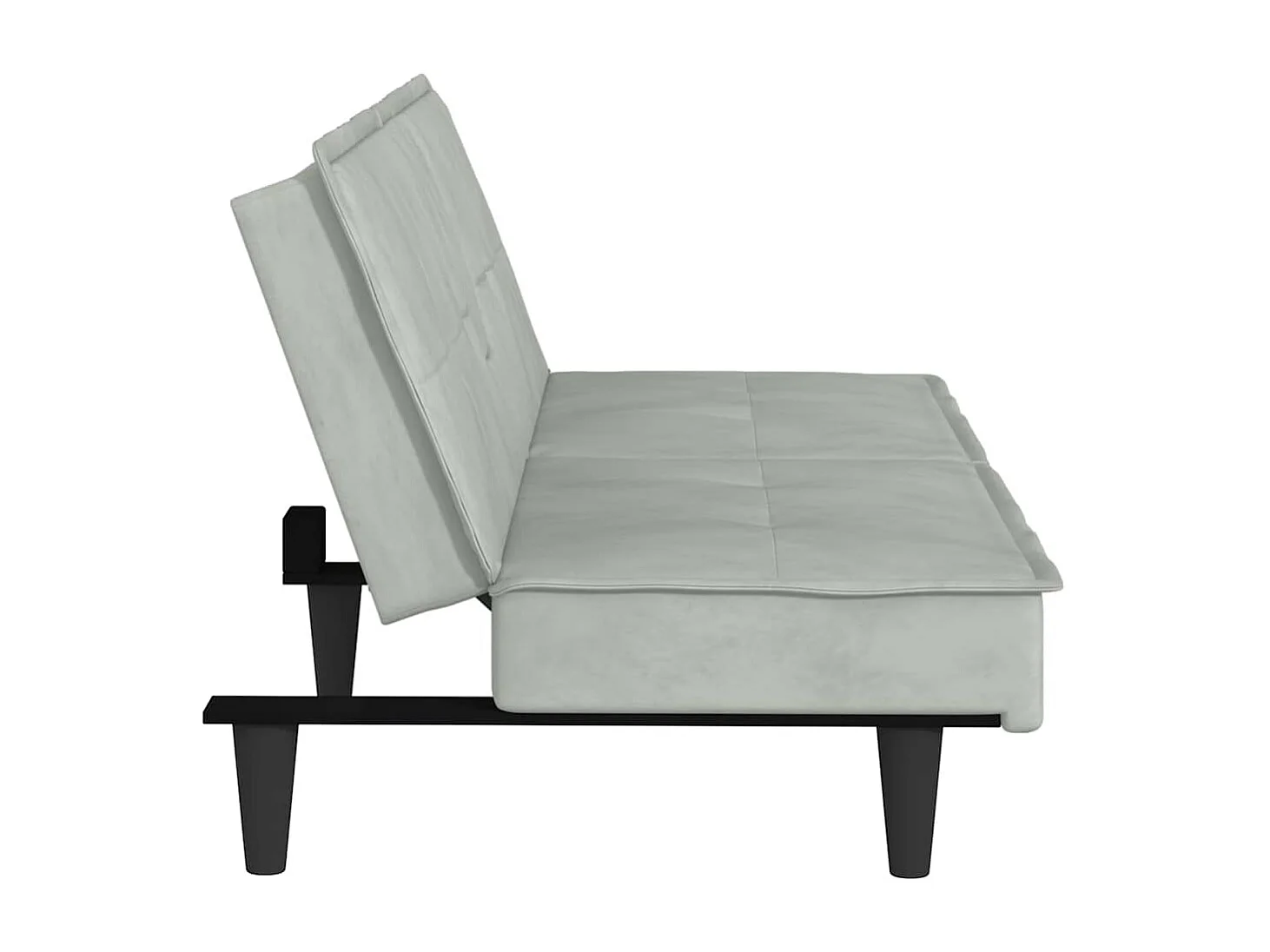 Sofá-cama com suportes para copos veludo cinzento-claro