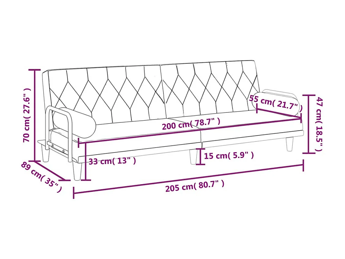 Slaapbank met armleuningen stof lichtgeel