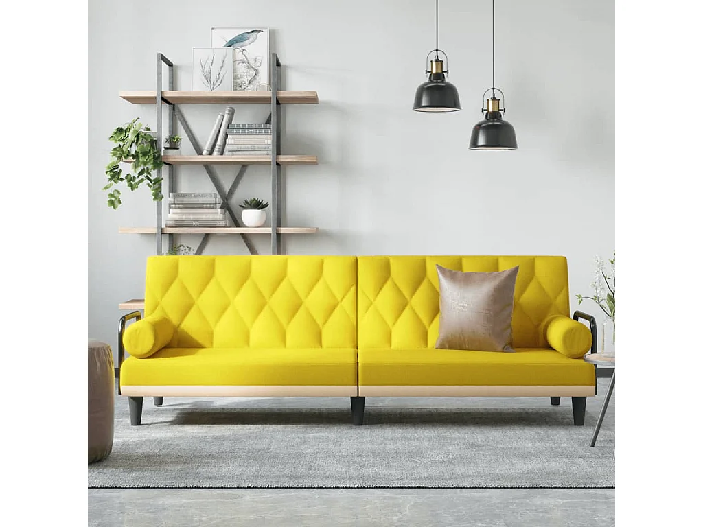 Schlafsofa mit Armlehnen Hellgelb Stoff