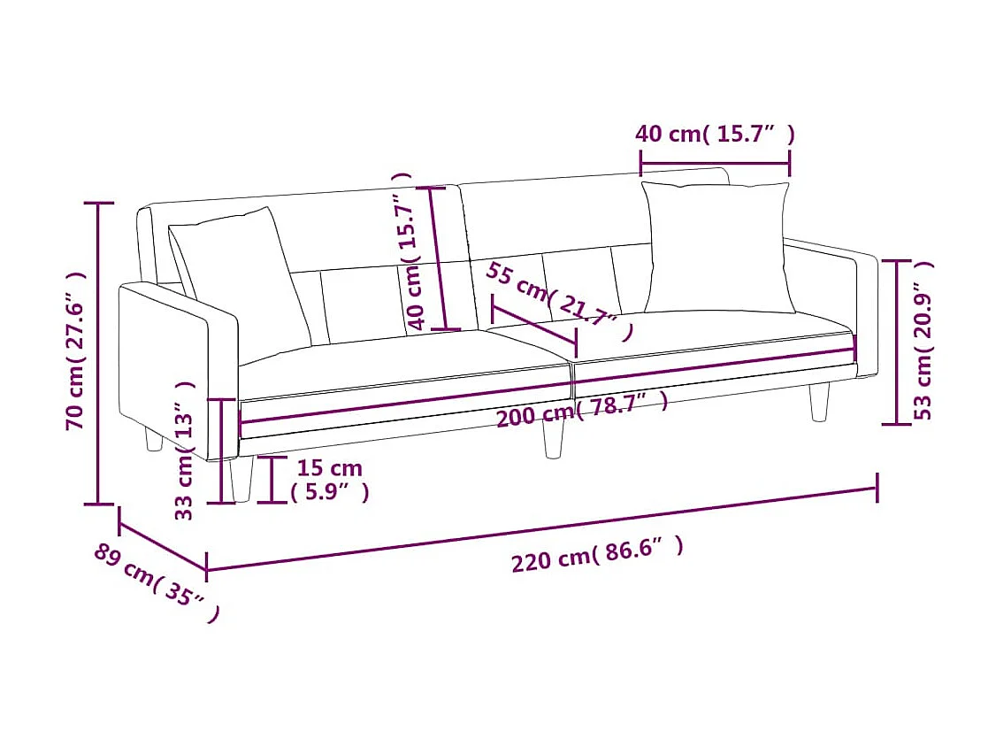 Schlafsofa mit Kissen Schwarz Stoff