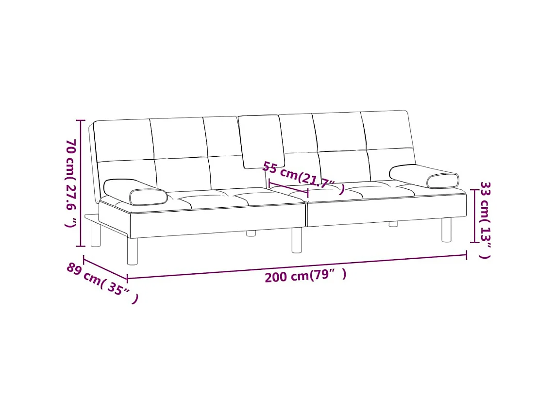 Schlafsofa mit Getränkehaltern Creme Kunstleder