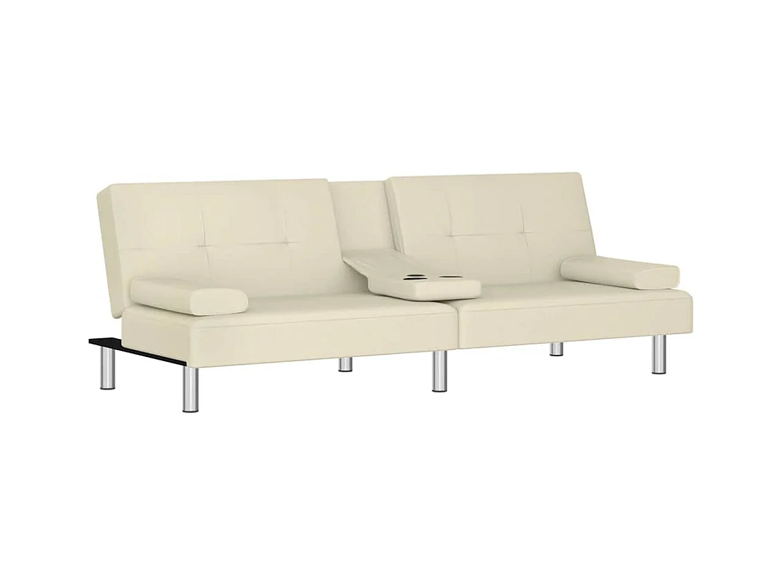 Schlafsofa mit Getränkehaltern Creme Kunstleder