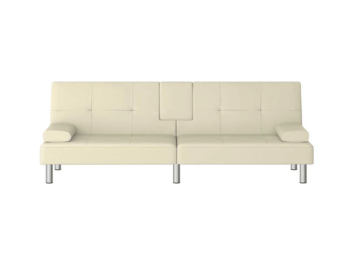 Schlafsofa mit Getränkehaltern Creme Kunstleder