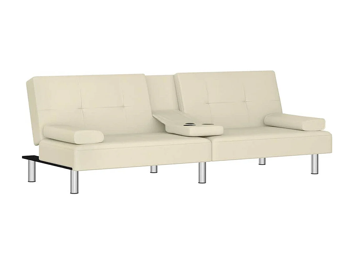 Sofá cama con portavasos cuero sintético color crema
