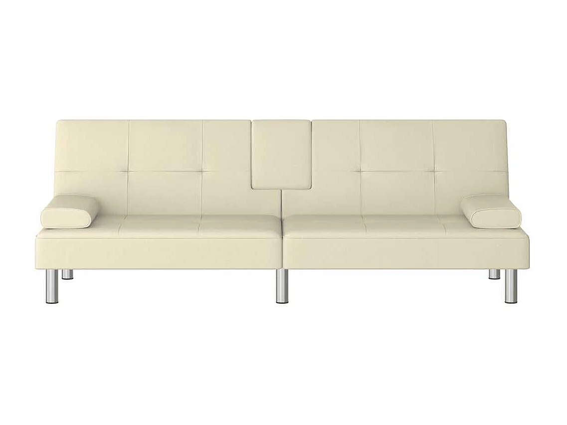 Sofá cama con portavasos cuero sintético color crema