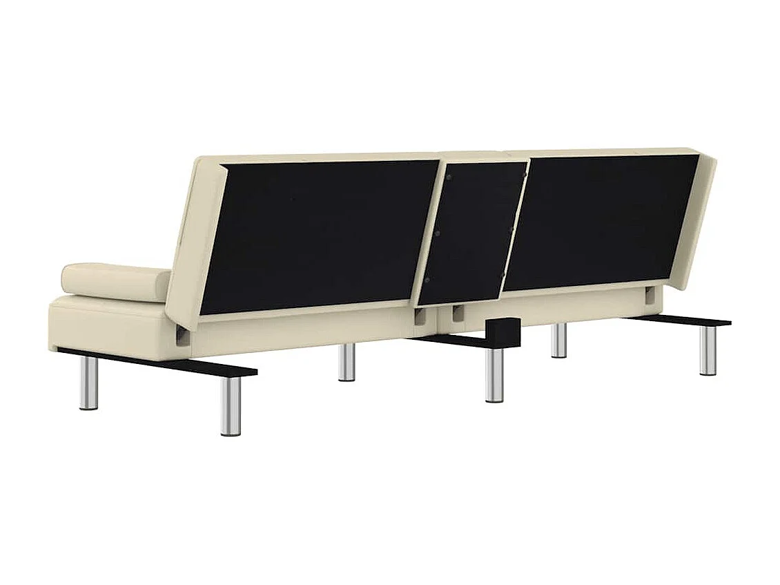 Sofá cama con portavasos cuero sintético color crema