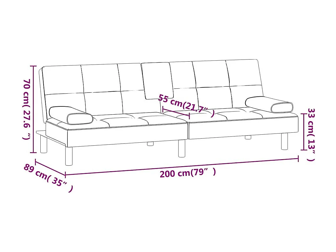 Slaapbank met bekerhouders kunstleer crèmekleurig