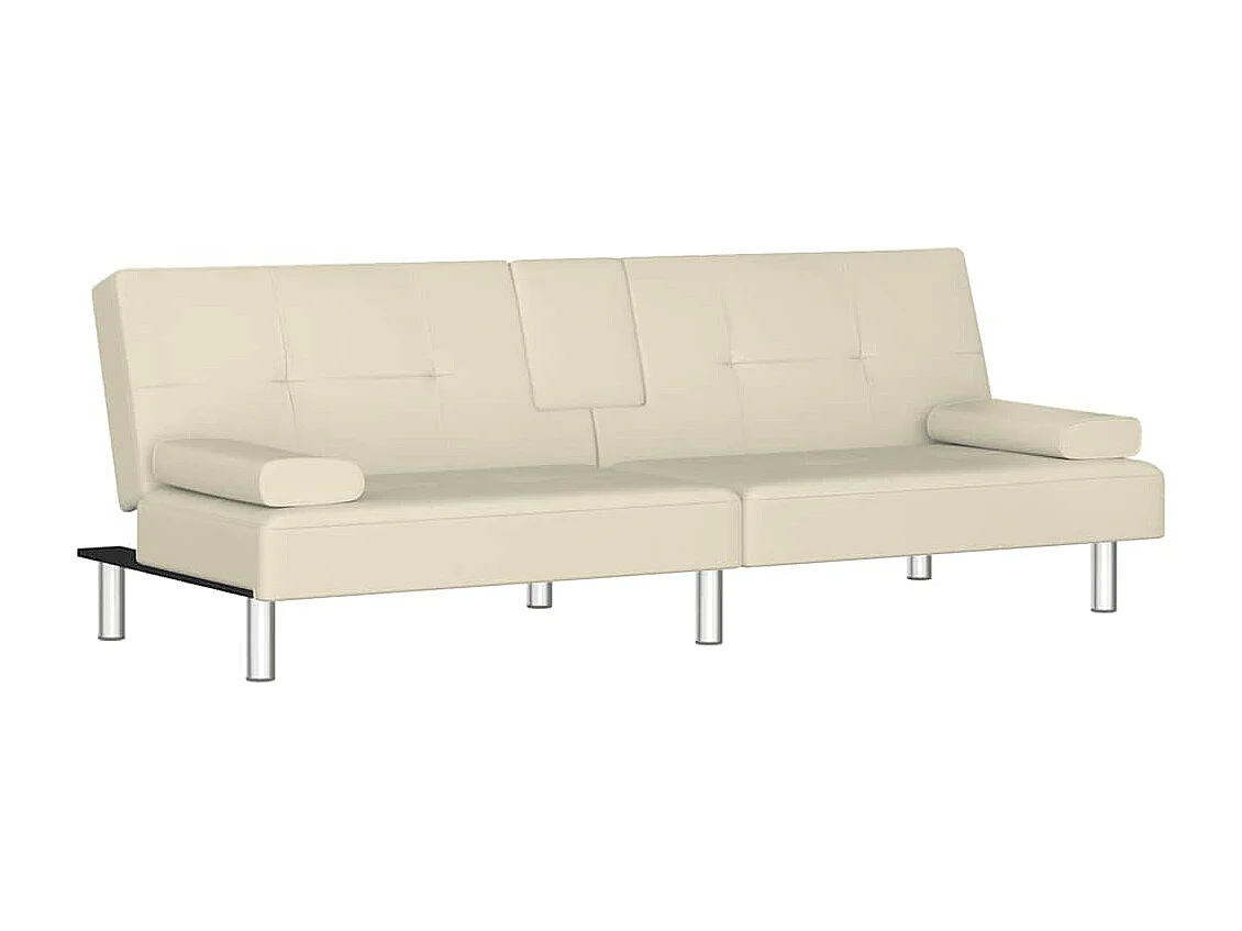 Sofá cama con portavasos cuero sintético color crema