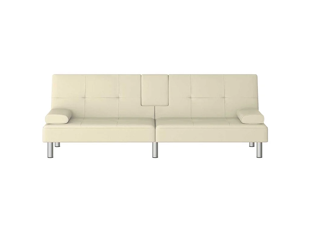 Sofá cama con portavasos cuero sintético color crema