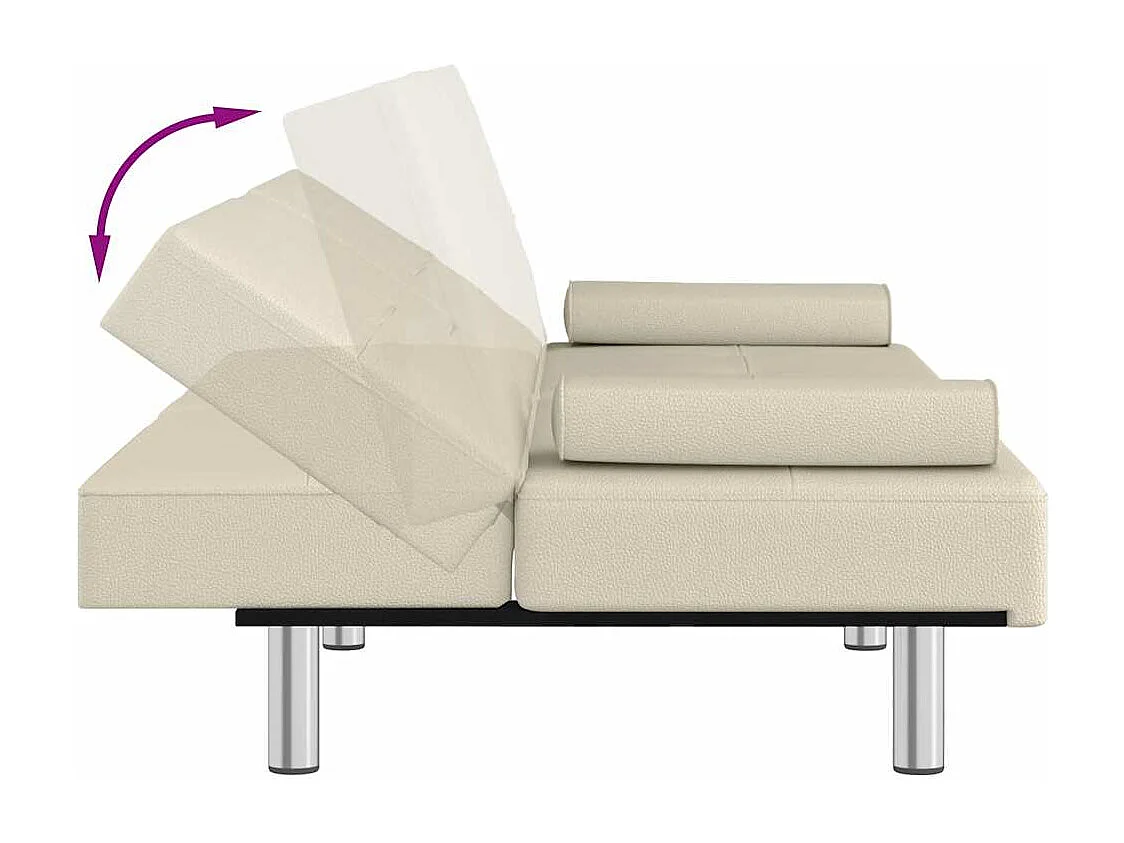 Sofá cama con portavasos cuero sintético color crema