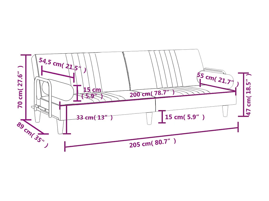 Slaapbank met armleuningen fluweel lichtgrijs