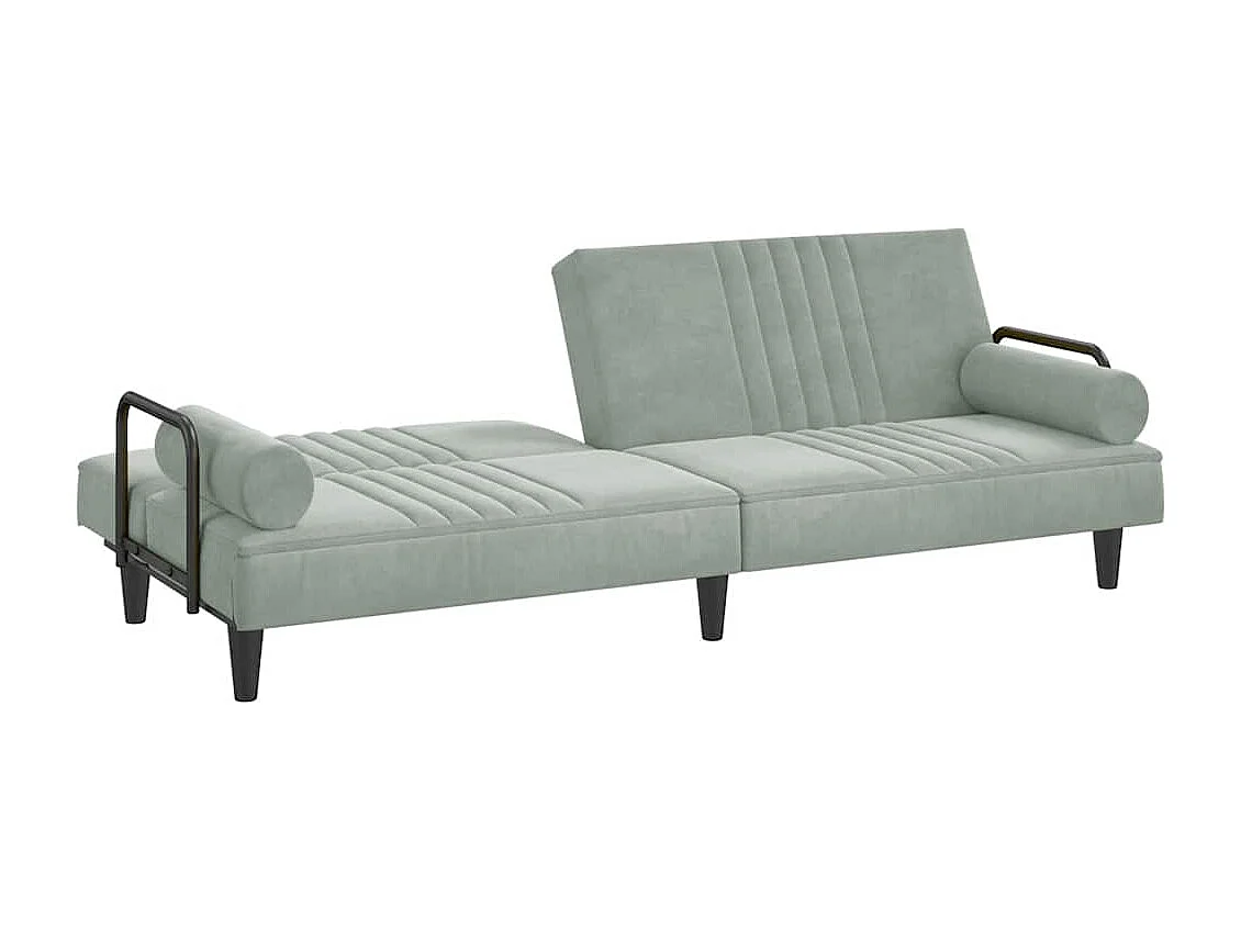 Slaapbank met armleuningen fluweel lichtgrijs