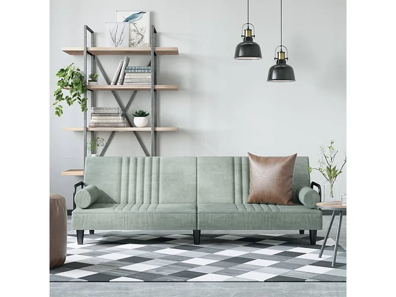 Slaapbank met armleuningen fluweel lichtgrijs