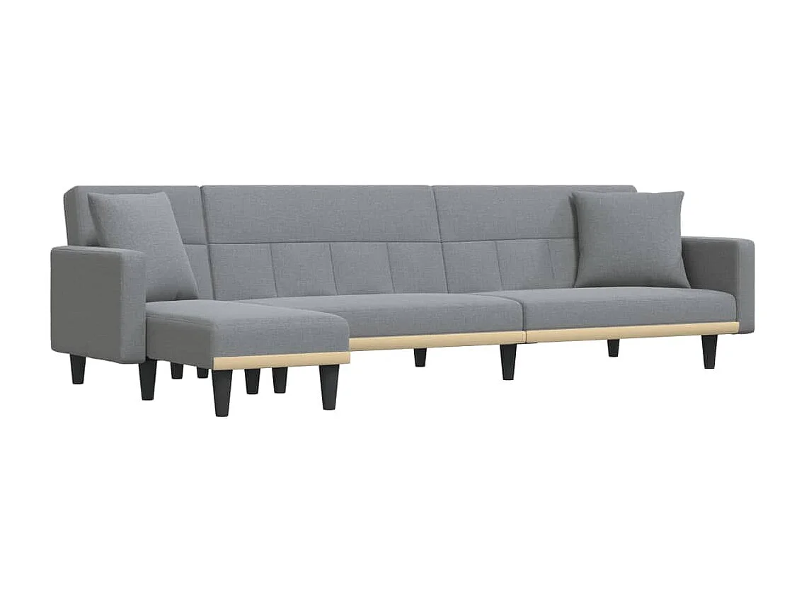 Sofá-cama em forma de L 275x140x70 cm tecido cinzento-claro