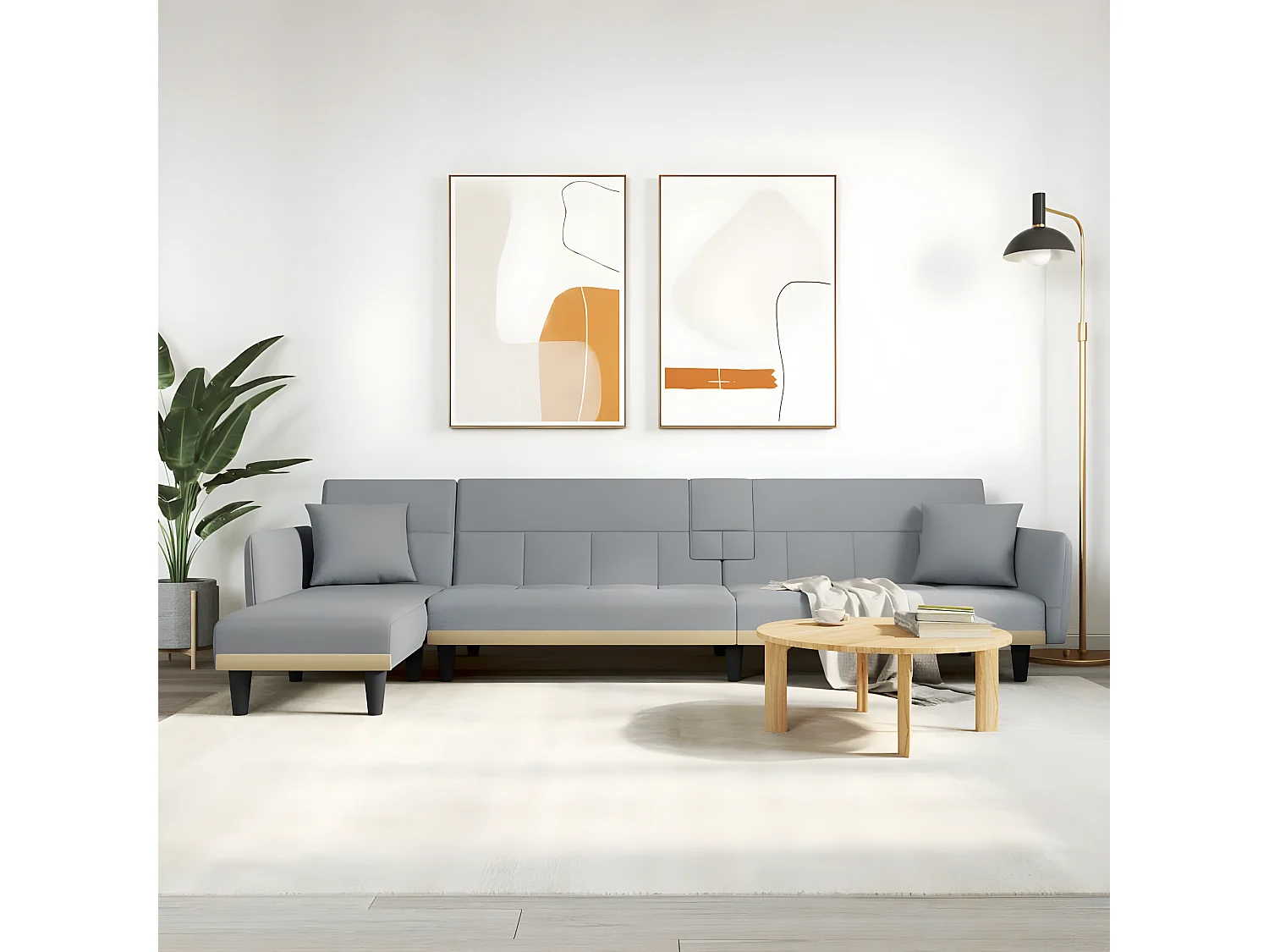 Sofá cama en forma de L tela gris claro 275x140x70 cm