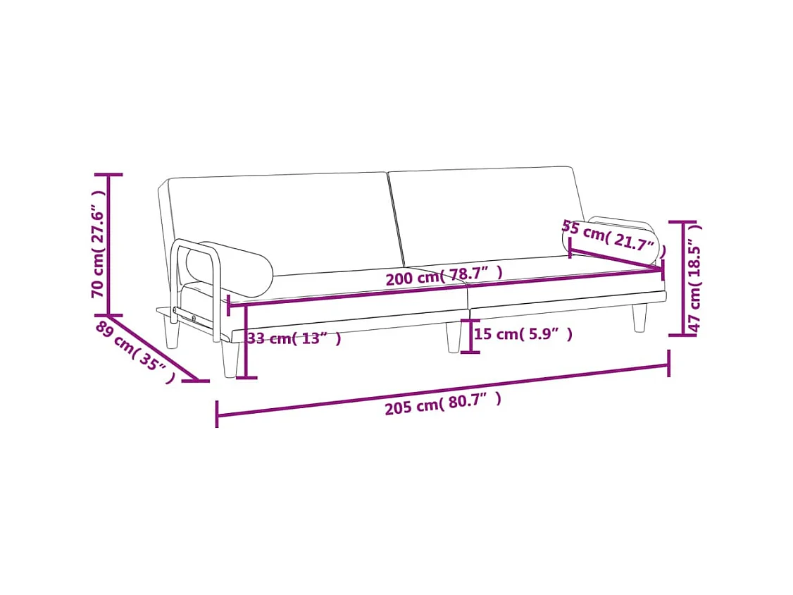 Slaapbank met armleuningen stof taupe