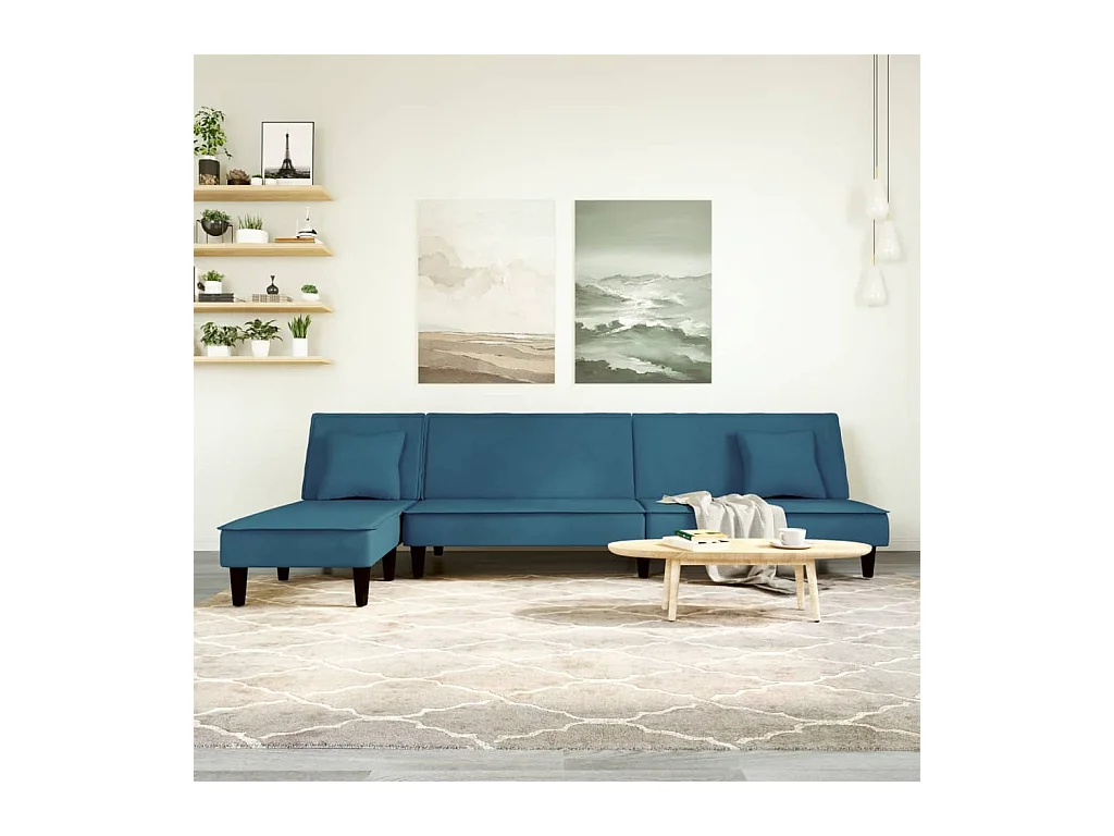 Canapé-lit en forme de L bleu 255x140x70 cm velours