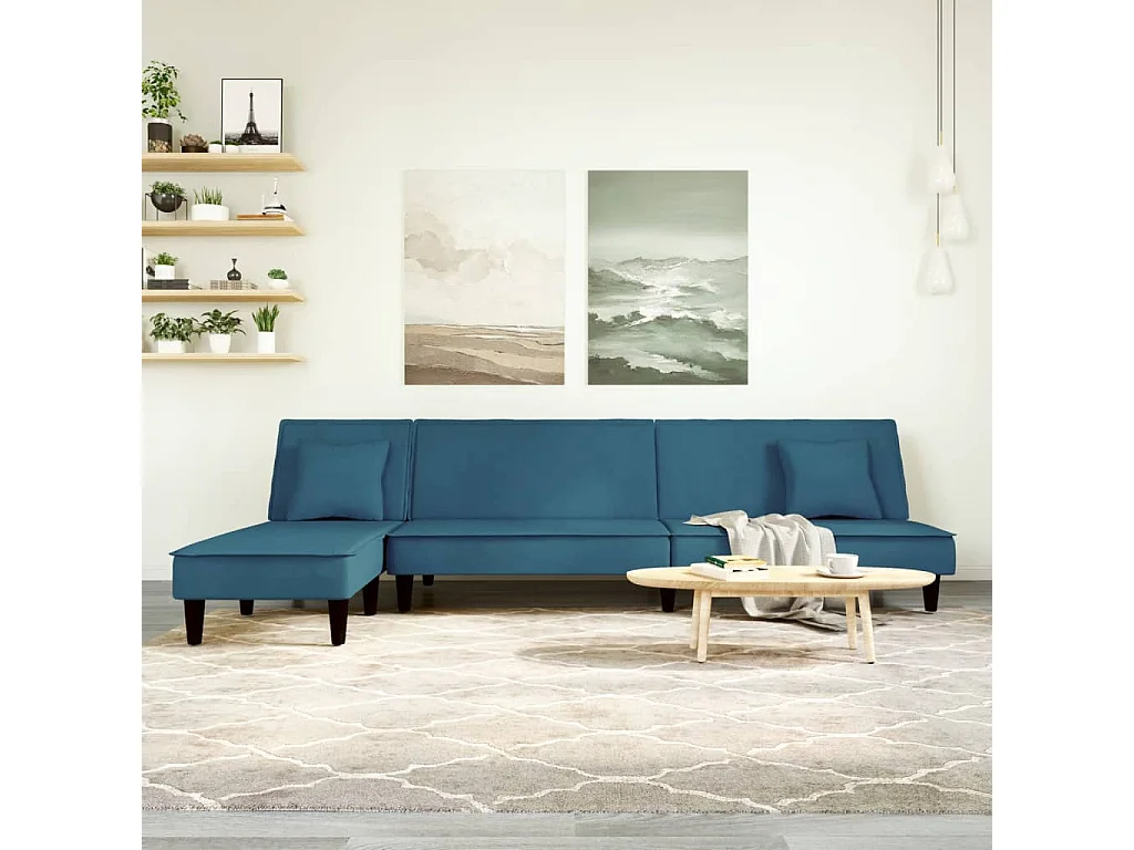 Schlafsofa in L-Form Blau 255x140x70 cm Samt