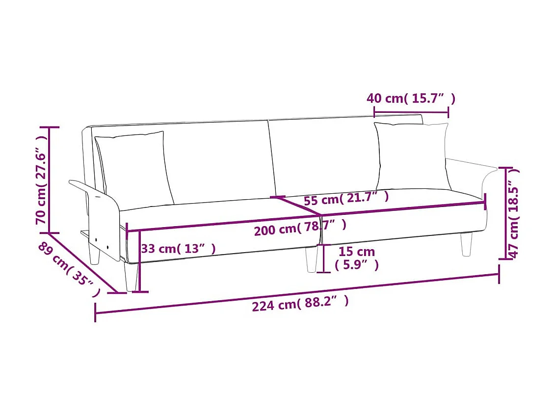 Schlafsofa mit Armlehnen Hellgelb Stoff