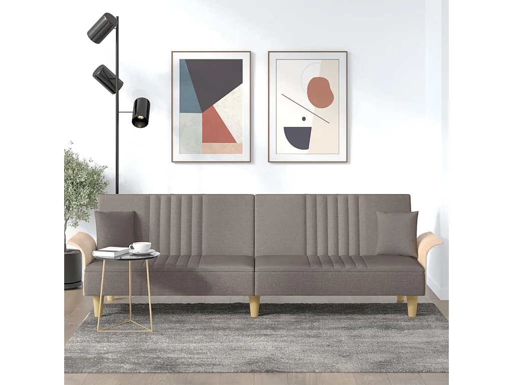 Sofá cama con reposabrazos tela gris taupe