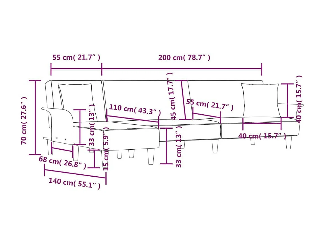 Slaapbank L-vormig 279x140x70 cm stof donkergrijs