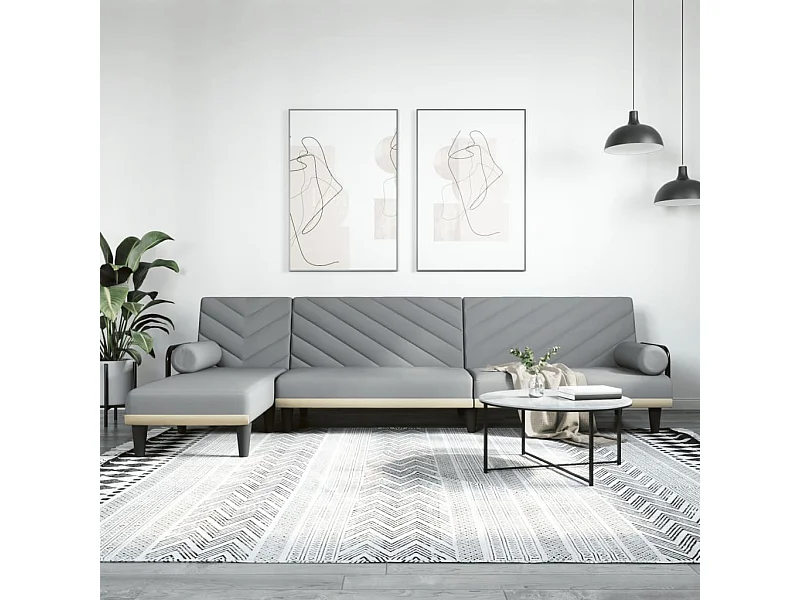 Canapé-lit en forme de L gris clair 260x140x70 cm tissu
