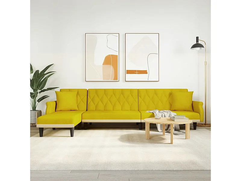 Sofá-cama em forma de L 271x140x70 cm veludo amarelo