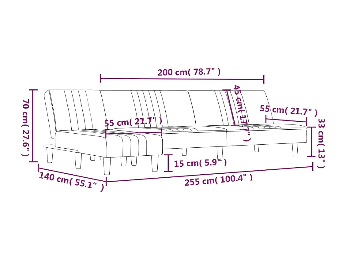 Schlafsofa in L-Form Hellgrau 255x140x70 cm Stoff