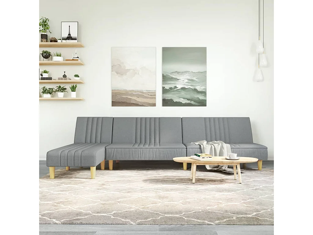 Divano Letto a L Grigio Chiaro 255x140x70 cm in Tessuto