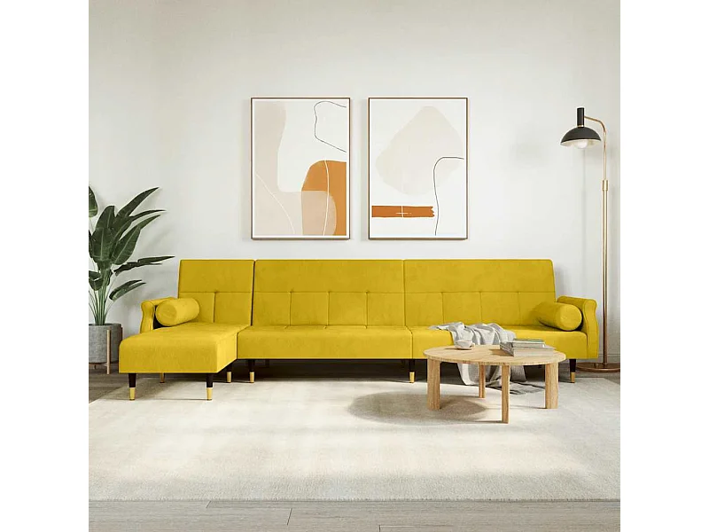 Divano Letto a L Giallo 271x140x70 cm in Velluto