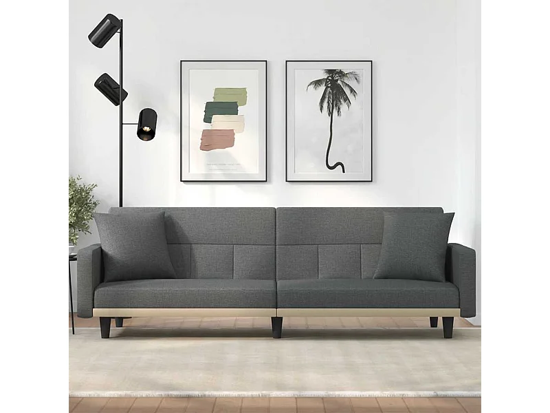 Sofá-cama com almofadões tecido cinzento-escuro